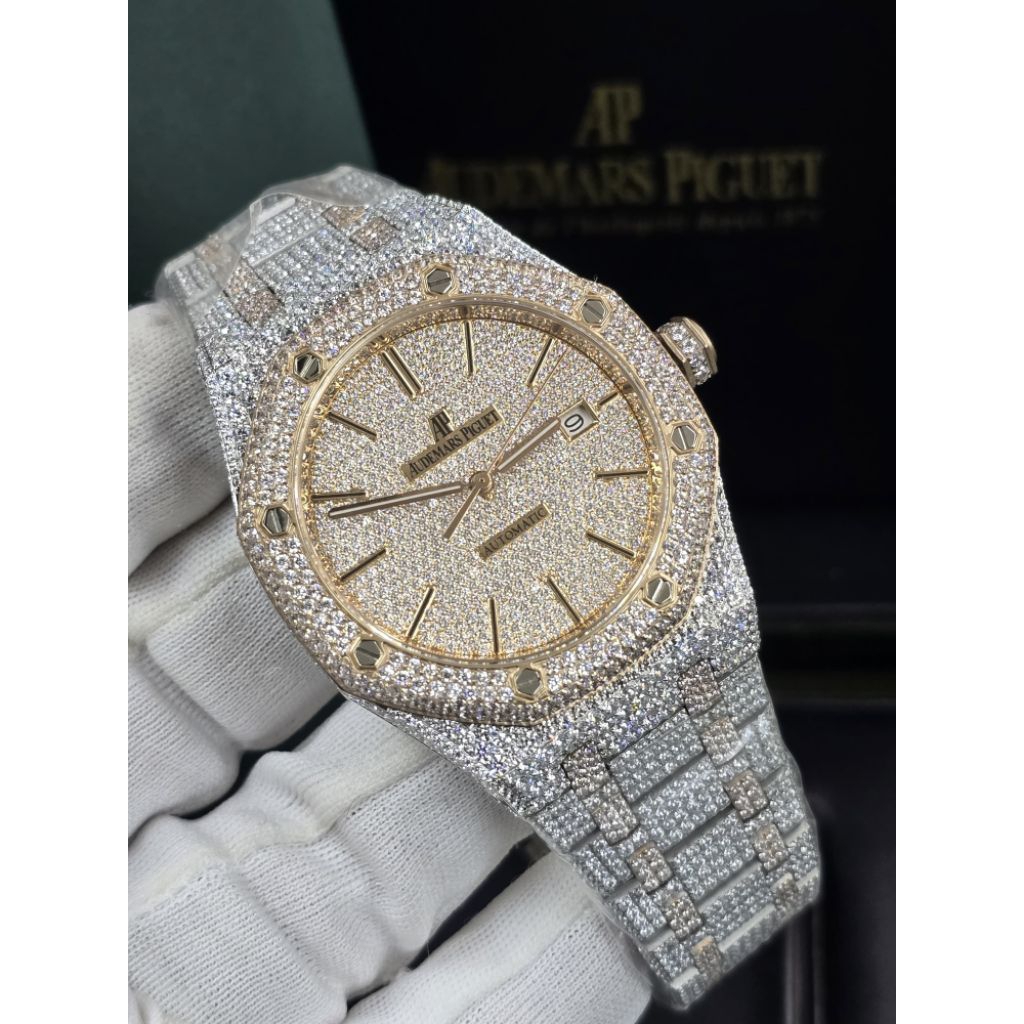 Jam tangan Automatic Swiss AP ROO Diamond Iced Out 41mm Stainless steel fullset
