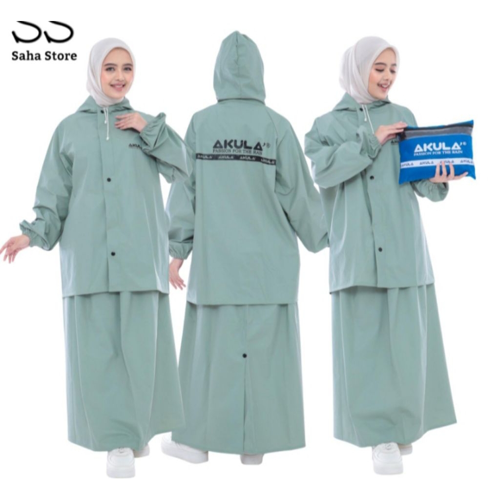 Jas Hujan ROK Wanita Warna Sage Muslimah by AKULAJas Hujan Rok Wanita Muslimah By Akula, cocok untuk