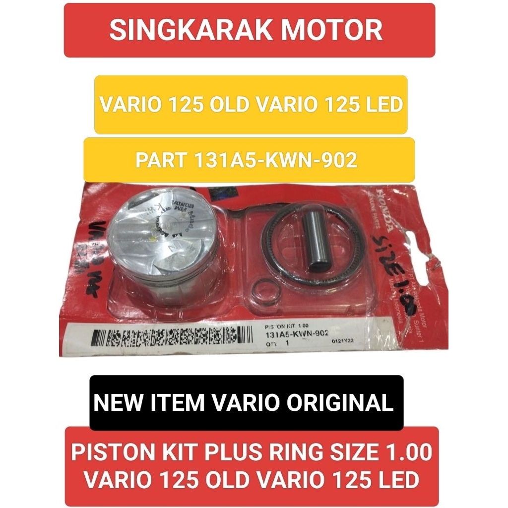 PISTON KIT PLUS RING PISTON SIZE 1.00 ASSY HONDA VARIO 125 OLD VARIO 125 LED HONDA ORIGINAL