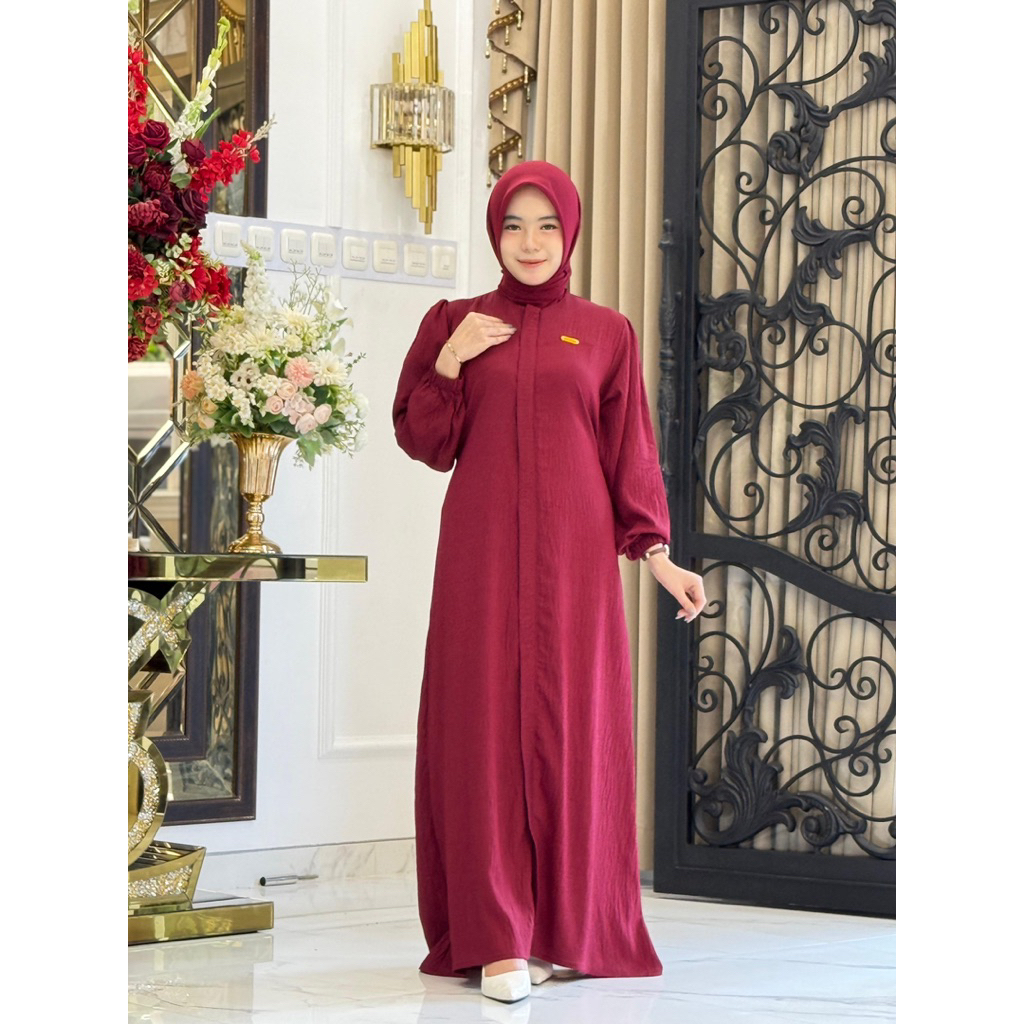 Almira Dress Baju Gamis Muslim Wanita Dewasa Simpel Polos Terbaru Polo Linen Premium Gamis Lebaran 2