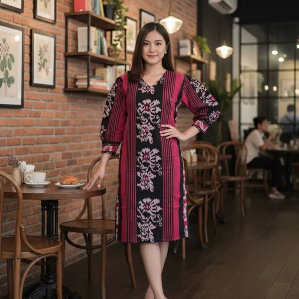 GAUN TENUN DRESS TENUN NATAL HARI RAYA TERBARU MOTIF BLANGKET SUMBA/TROSO/TORAJA