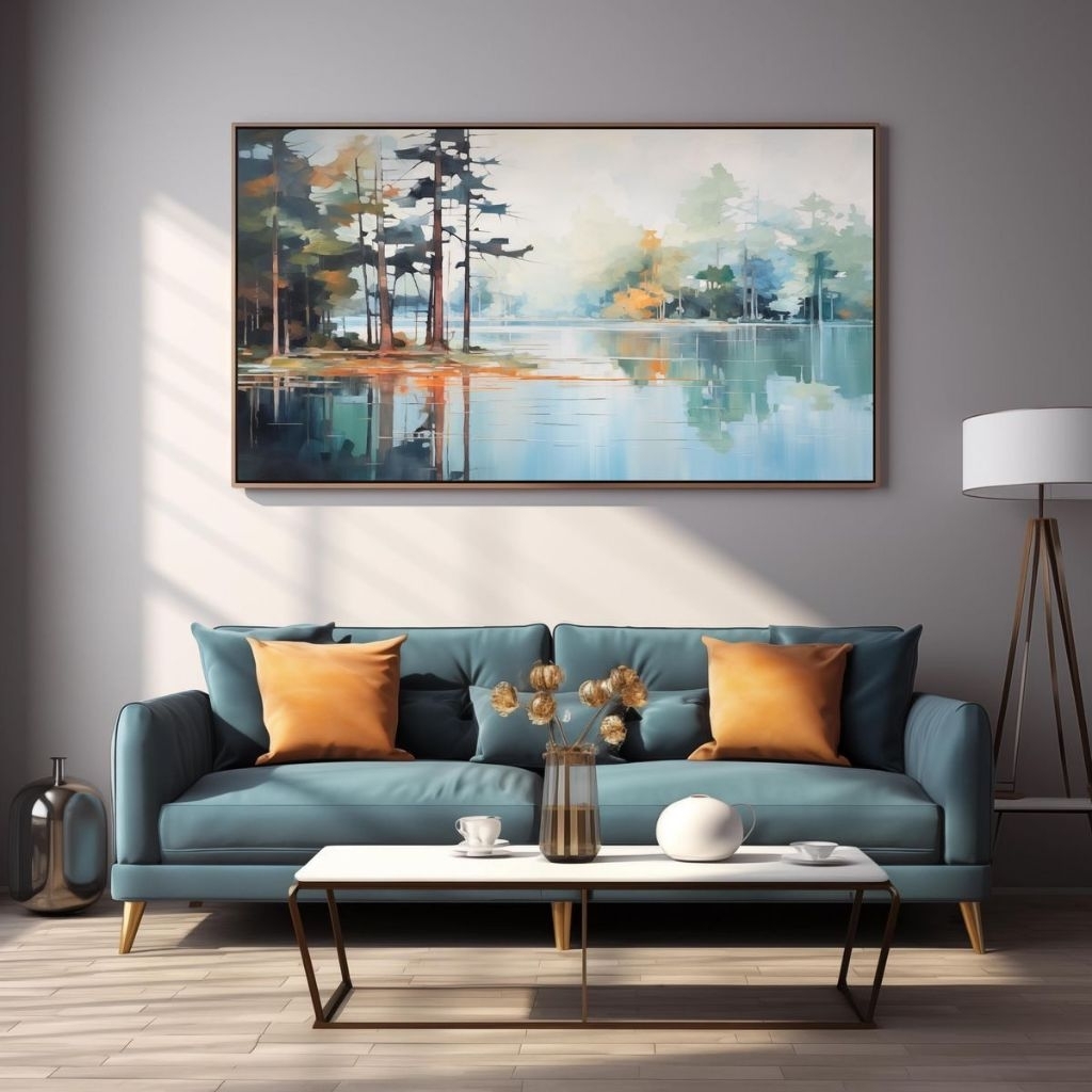 Lukisan Dinding Pemandangan Alam - Lukisan Tekstur Timbul - Hiasan Dinding Ruang Tamu Aesthetic 3D M