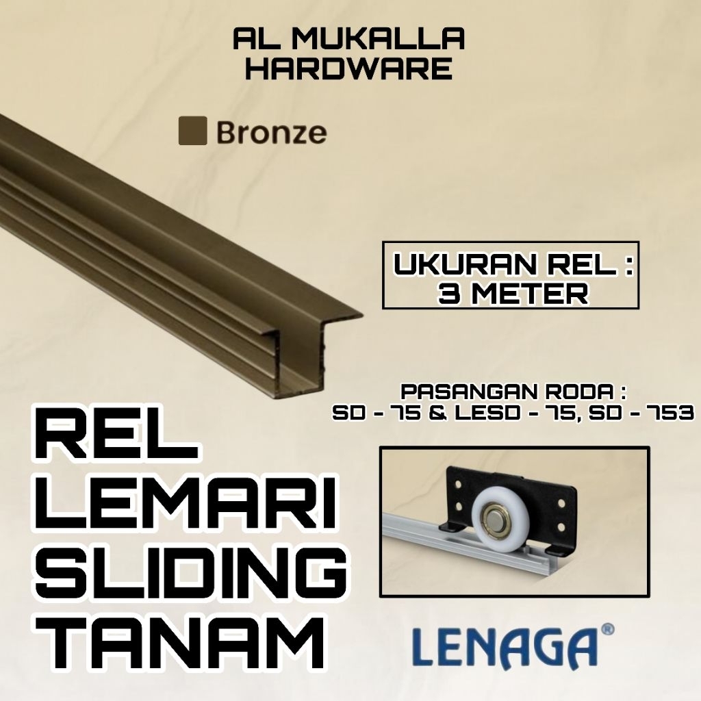 [ 3 Meter ] Rel Pintu Lemari Sliding LAS - 75 Tanam Lenaga 3 Meter | Pintu Lemari Sliding / Geser
