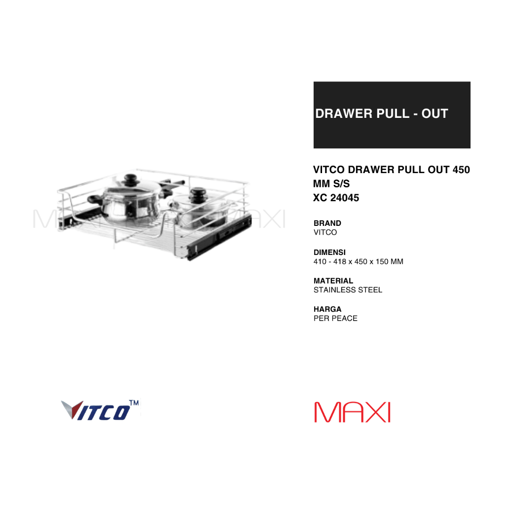 VITCO - SC I XC -23040 - 24090 SM - 3 Sided I 4 Sided - Multi Purpose Drawer Pull Out - Chrome I Sta