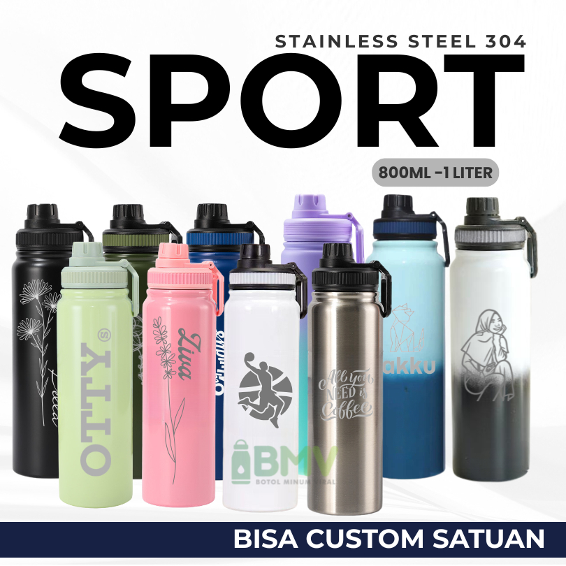 Tumbler Stainless Custom Grafir Nama Logo Sport Aesthetic 1 Liter Souvenir Gift Merchandise