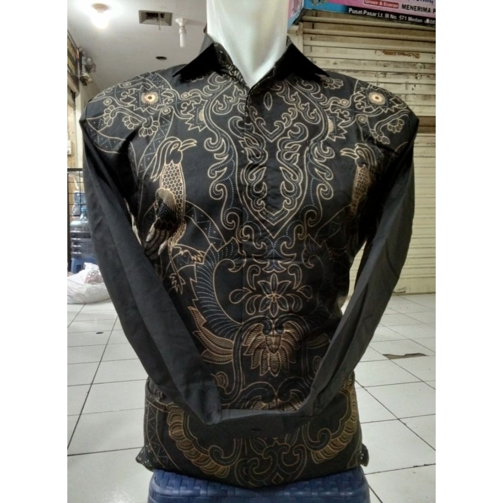 Baju Kemeja Batik Pria Full Furing Warna Hitam