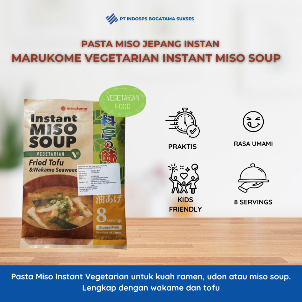 Marukome Instant Miso Vegetarian Fried Tofu 8 Servings | Miso Soup Instan Vegetarian