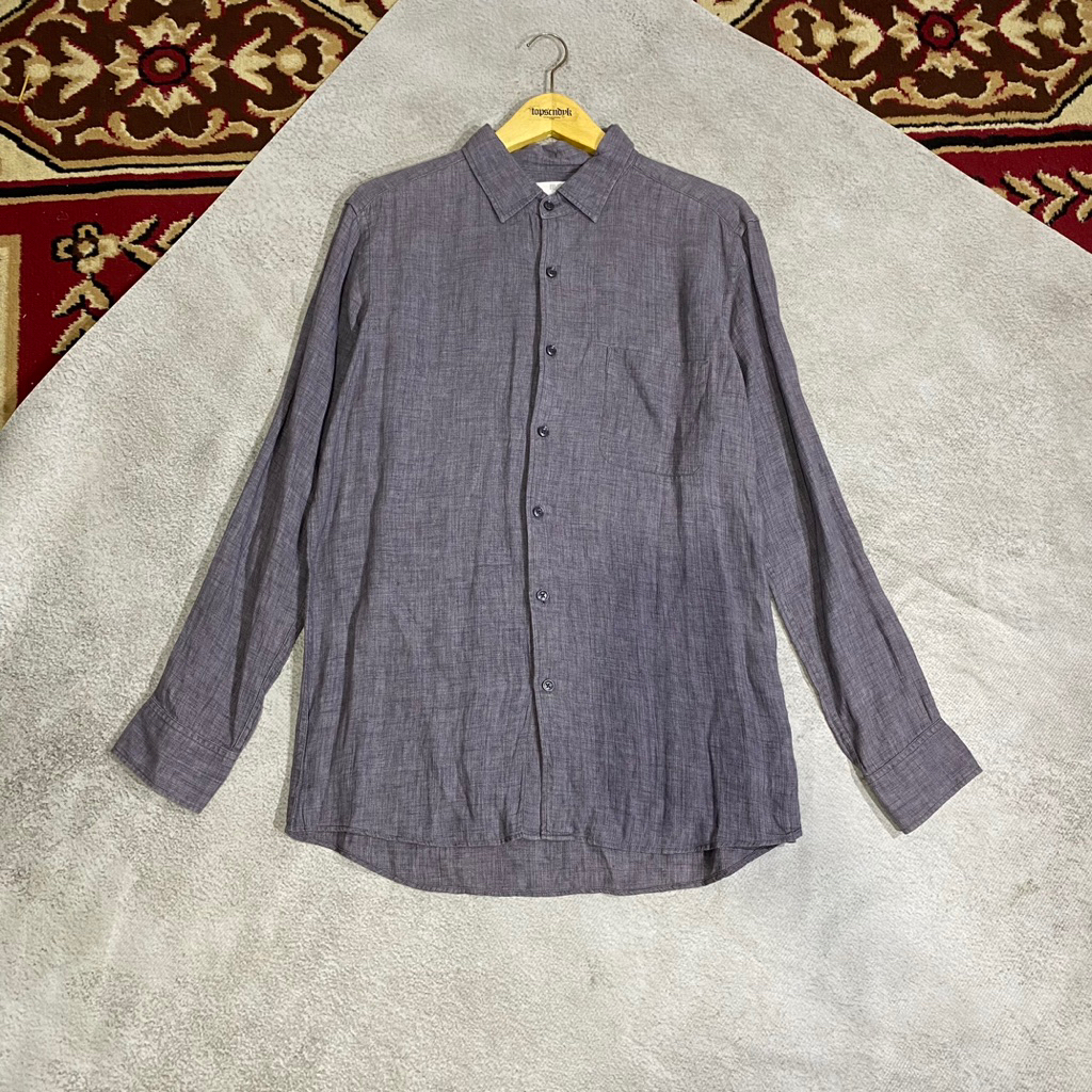 Uniqlo kemeja pria linen Blend Long Sleeve