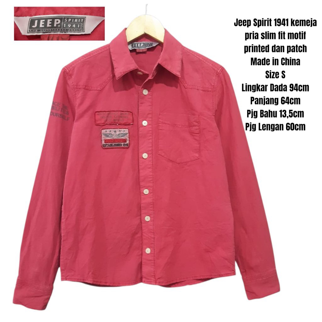 Jeep Spirit 1941 kemeja pria slim fit motif printed dan patch