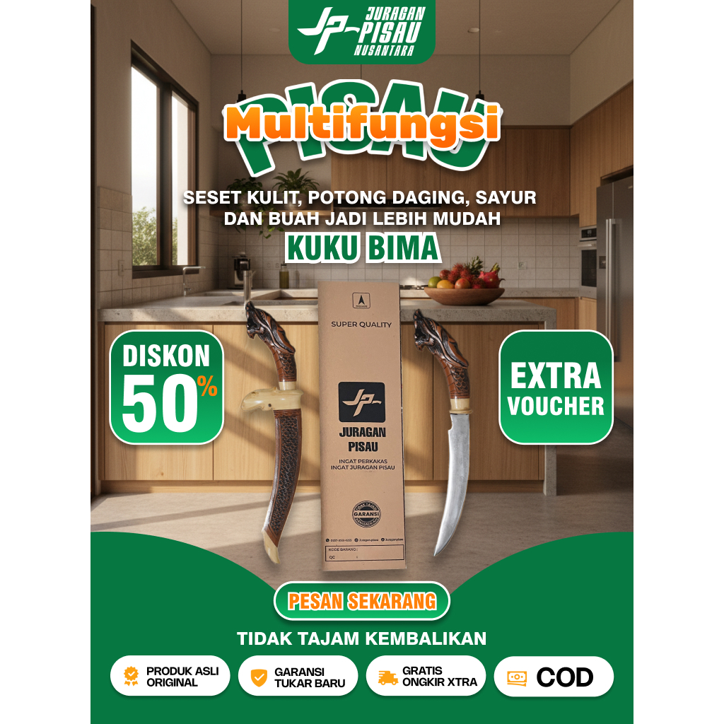 Pisau Sembelih Multiguna Potong Daging Sayur Buah & Seset Bahan Baja Sup9