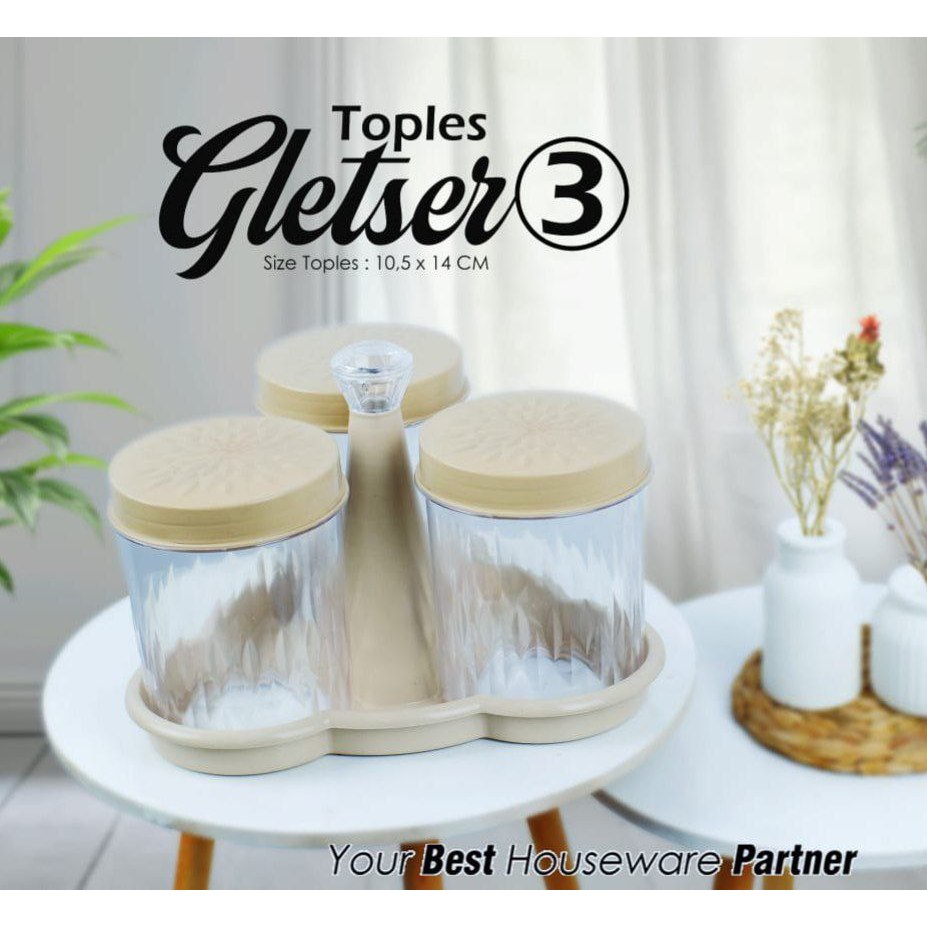 Toples plastik bening gletser Set plus nampan