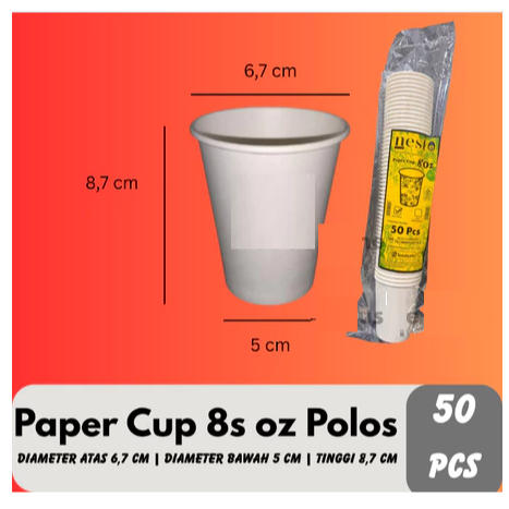 Paper Cup 8s / 9oz Polos (50 pcs) Nesto- Paper Cup Coffee - Paper Cup Murah - Paper Cup Kopi