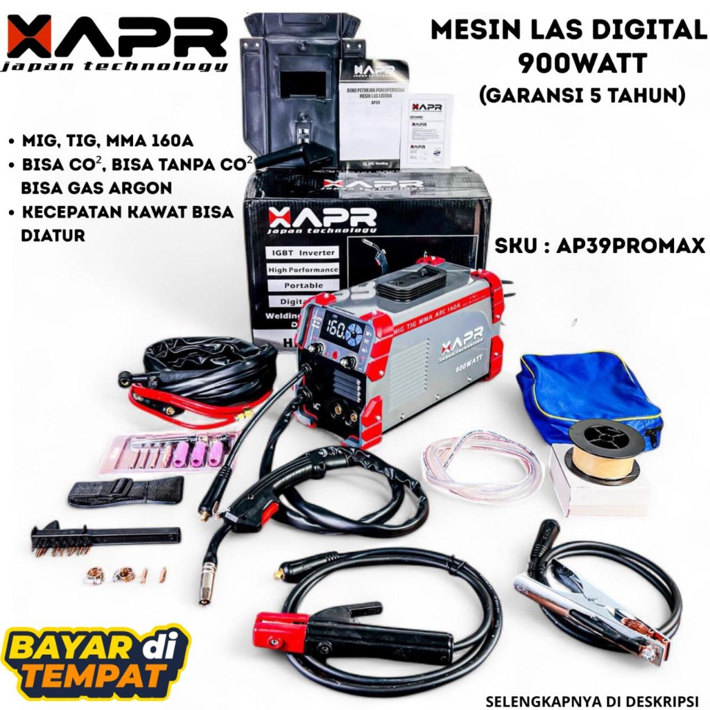 XAPR JAPAN AP39PROMAX MESIN LAS MIG TIG MMA GAS DAN GASLESS BISA BONUS STANG TIG MIG MMA