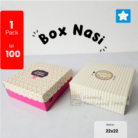 100 Box / Dus Nasi 22x22 Cantik / Box Nasi Cantik / Ivory