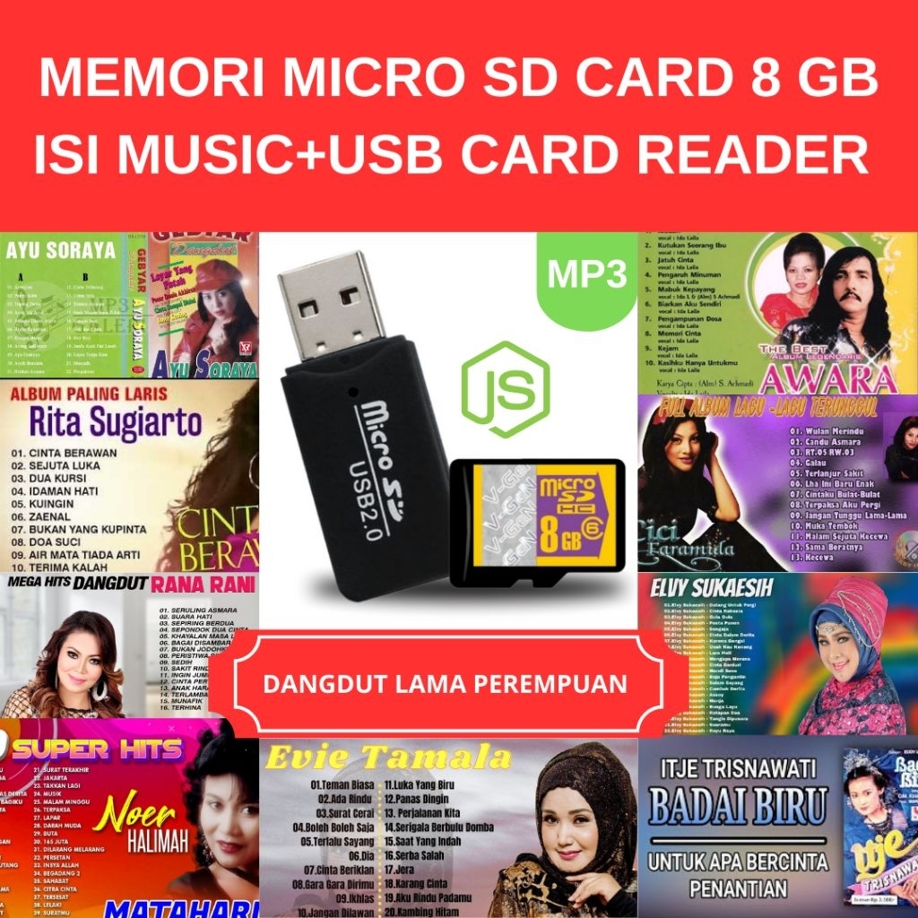 ISI (DANGDUT LAMA PEREMPUAN) MEMORI 8 GB MICRO SD CARD ORI+USB CARD READER