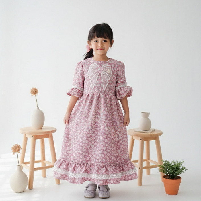 Delova Kids - LULA DRES Anak Bahan Kain Embos Jacguard Umur 2-5 Tahun Motif Batik