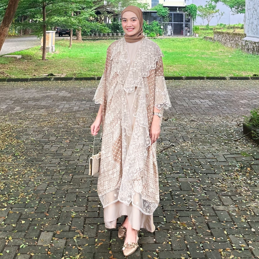 NAMEERA Set Dress Outer Batik Modern Viscose dan Gamis Silk / Satin Wanita Muslim | Kondangan | Sera