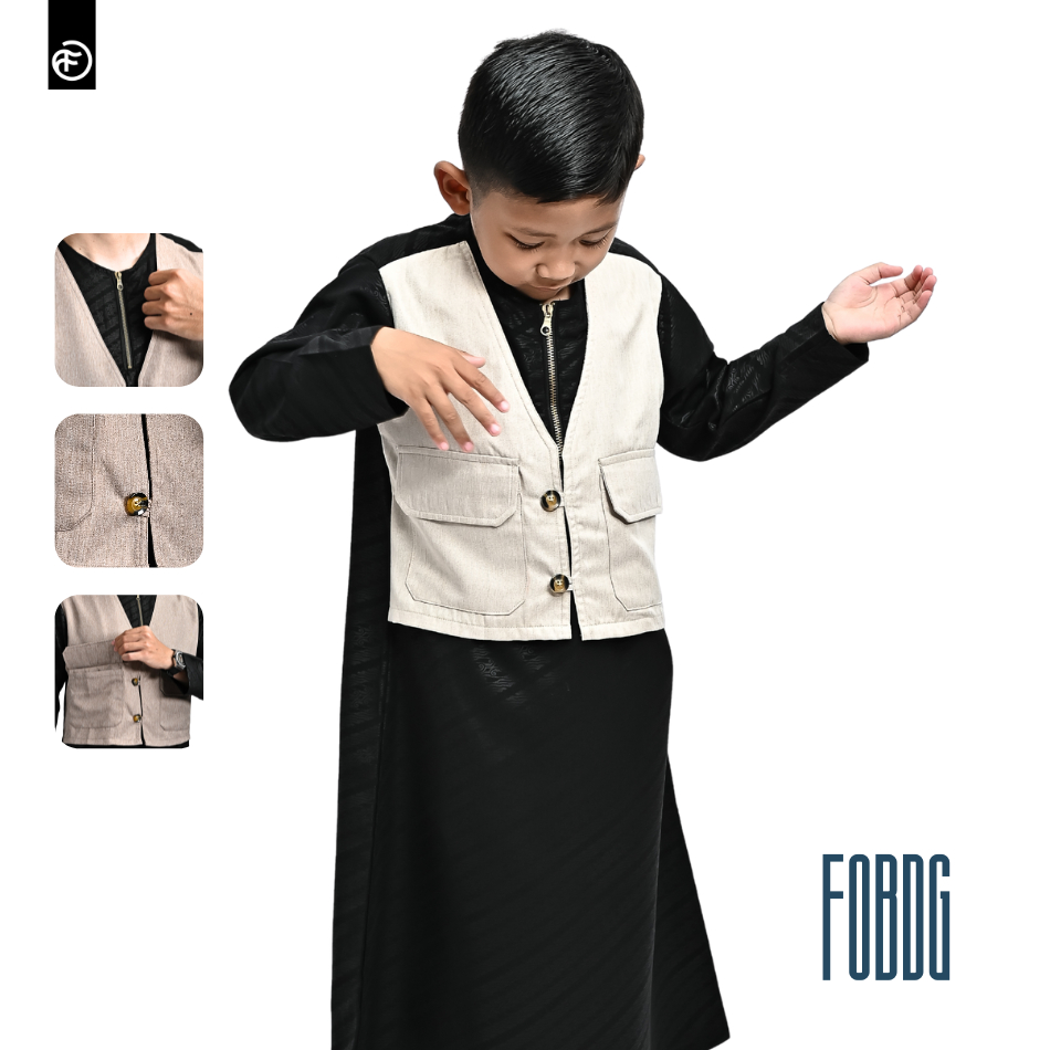 FOBDG Baju Jubah Gamis Anak 4 Tahun Rompi Unik Saku Besar Hitam Lengan Panjang Terbaru