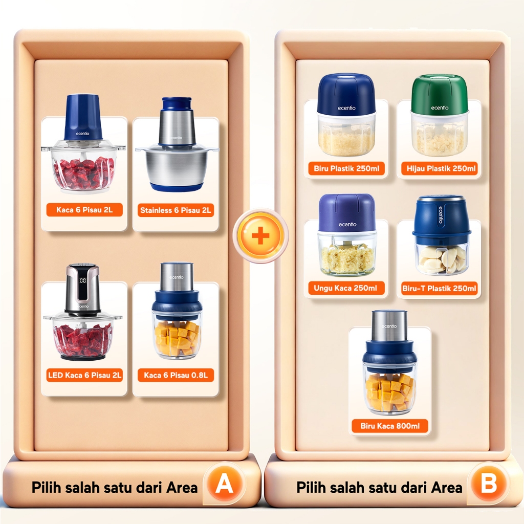 ecentio penggiling daging blender 2L chopper daging dan bumbu 6 Pisau blender mpasi bayi mini choppe