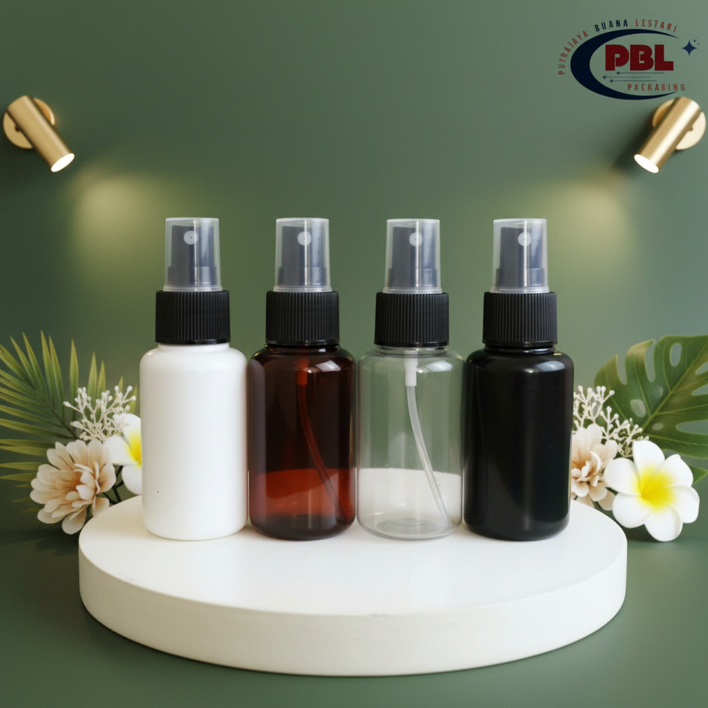 Botol Spray 60ml Tubular / Botol Toner 60ml / Botol PET 60ml Tubular Neck 24 Tutup Spray Neck 24 Hit