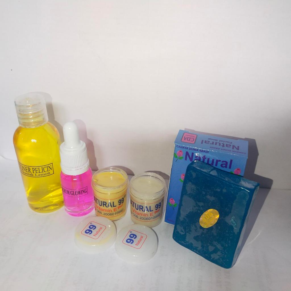 PAKET KRIM 99 NATURAL - SABUN NATURAL - TONER EXTRA LEMON - SERUM GLOWING PINK