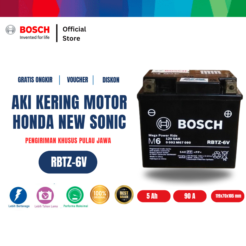 Bosch Aki Kering Motor Honda New Sonic - Maintenance Free - RBTZ6V