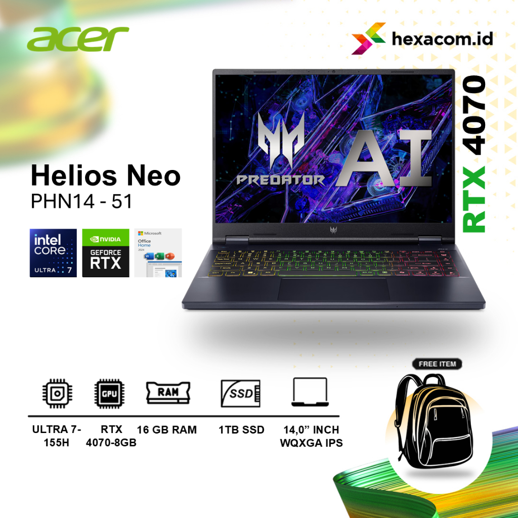 Acer Predator Helios Neo 14 Ultra 7-155H RTX4070 16GB 1TB SSD 14.5 WQXGA Windows 11