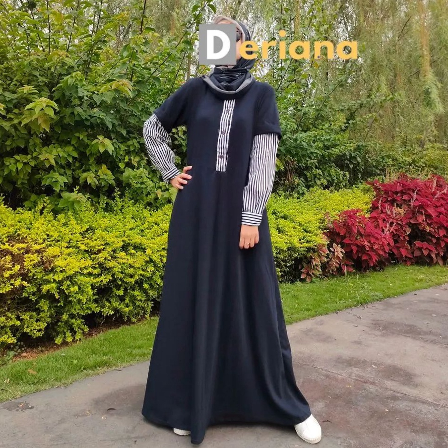 Deriana Project MELCIA DRESS Gamis Wanita Kekinian Polos Hitam Pesta Lebaran Terbaru