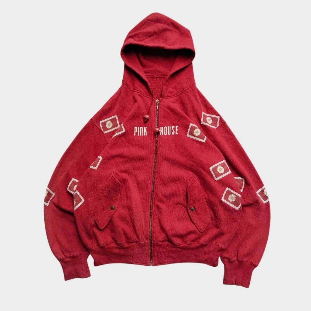 Vintage pink house Karl Helmut flower patch hoodie not issey miyake kansai angel blue