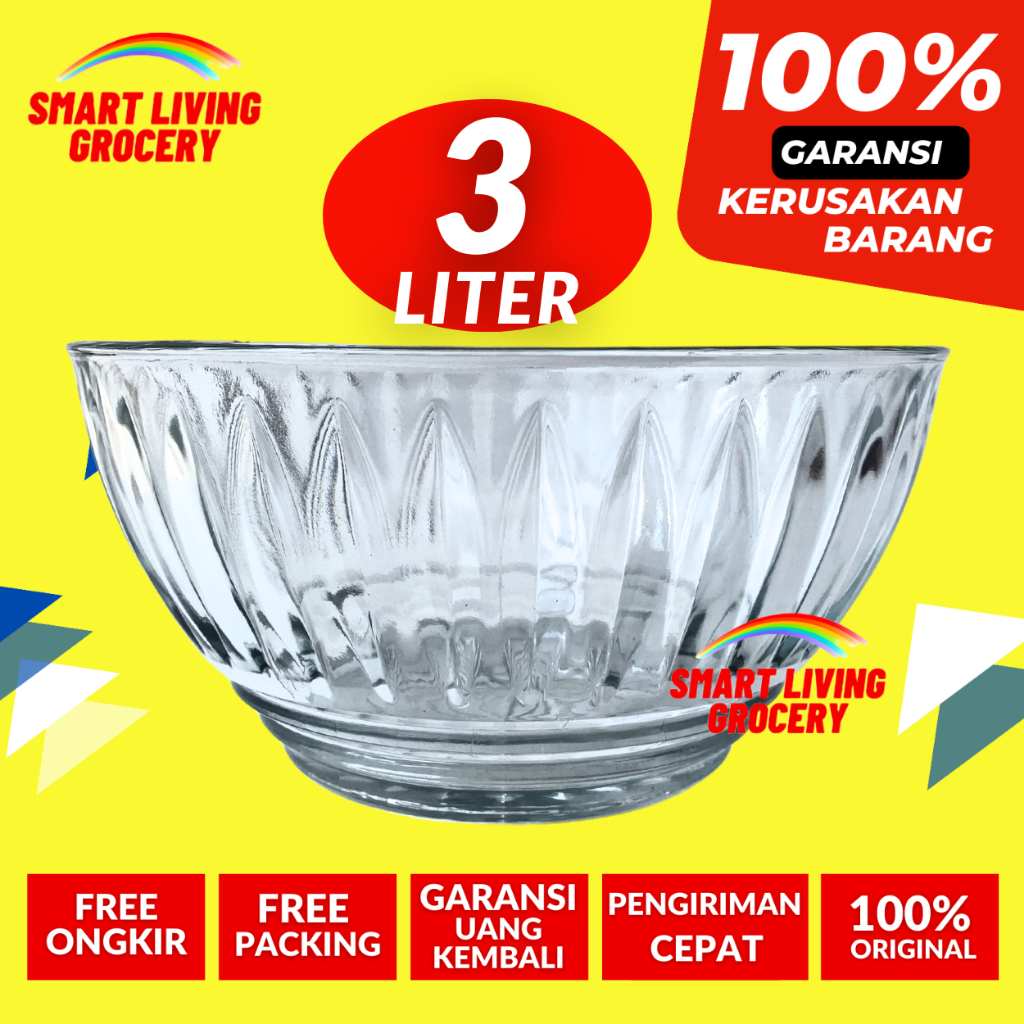 MANGKOK MIXING BOWL KACA 3 LITER JUMBO TEBAL 5 LITER MANGKOK MIXING BOWL KACA BENING GELAS BISA UNTU