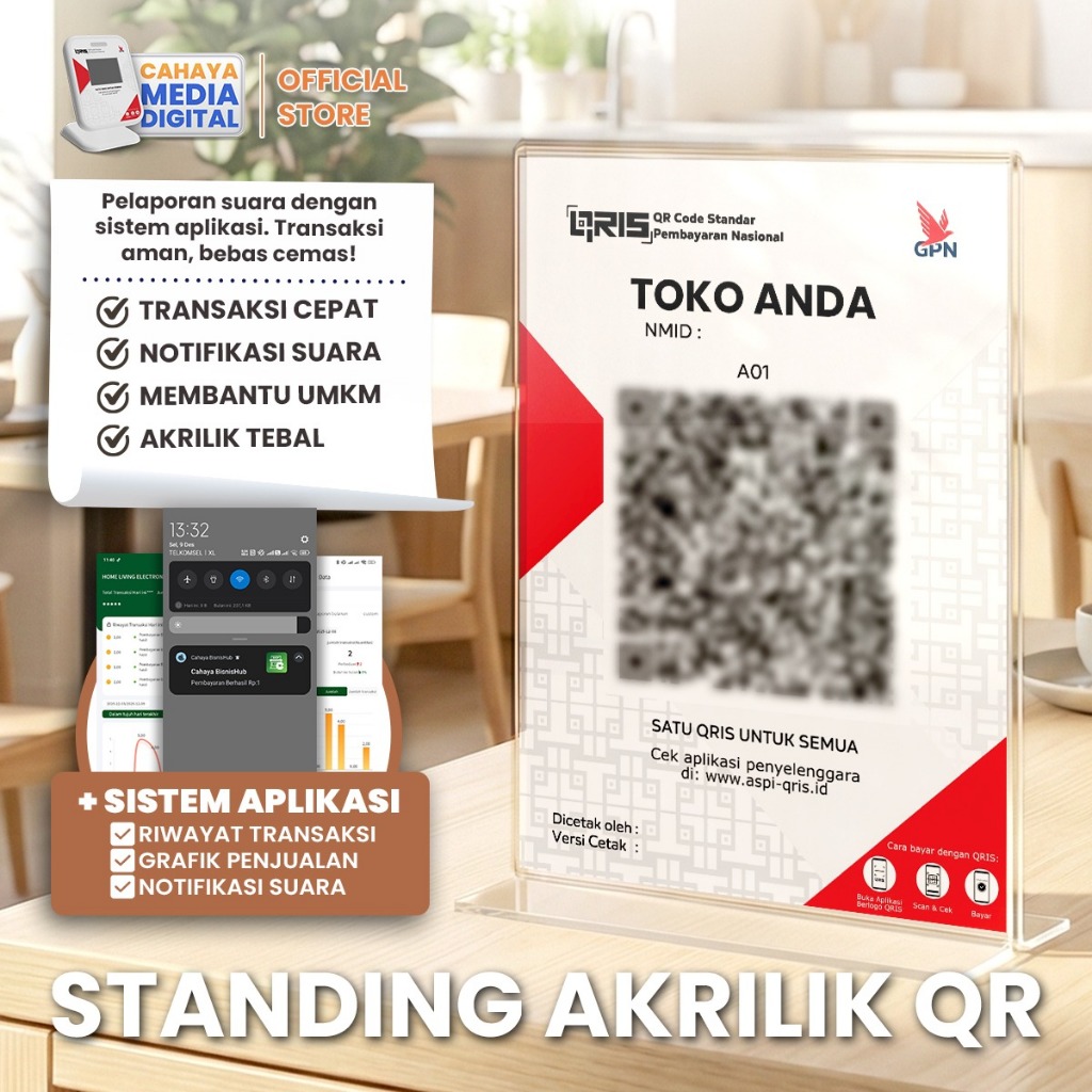 Alat Pembayaran Digital Standing Akrilik Qris A5 | Standing Akrilik Qris Garansi