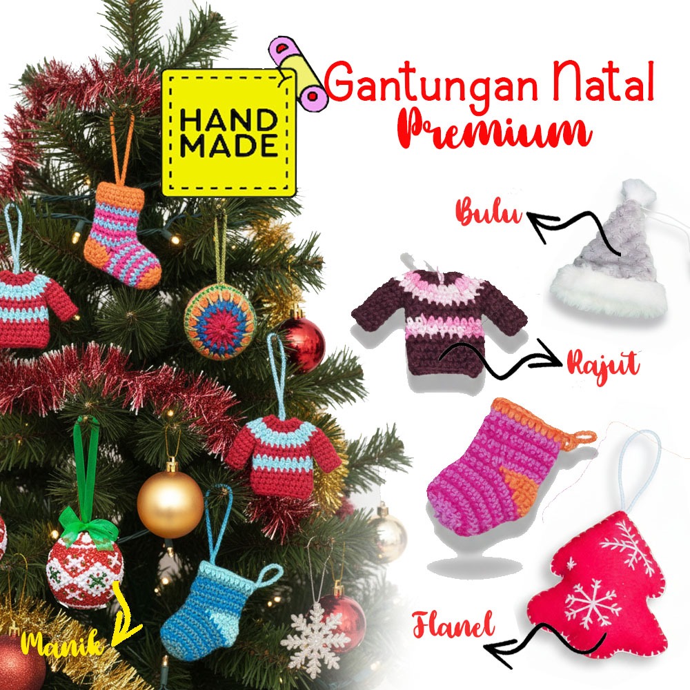 Dekorasi Pohon Natal Premium (Handmade) gantungan boneka natal Bola Natal Rajut Bola Natal Manik-Man