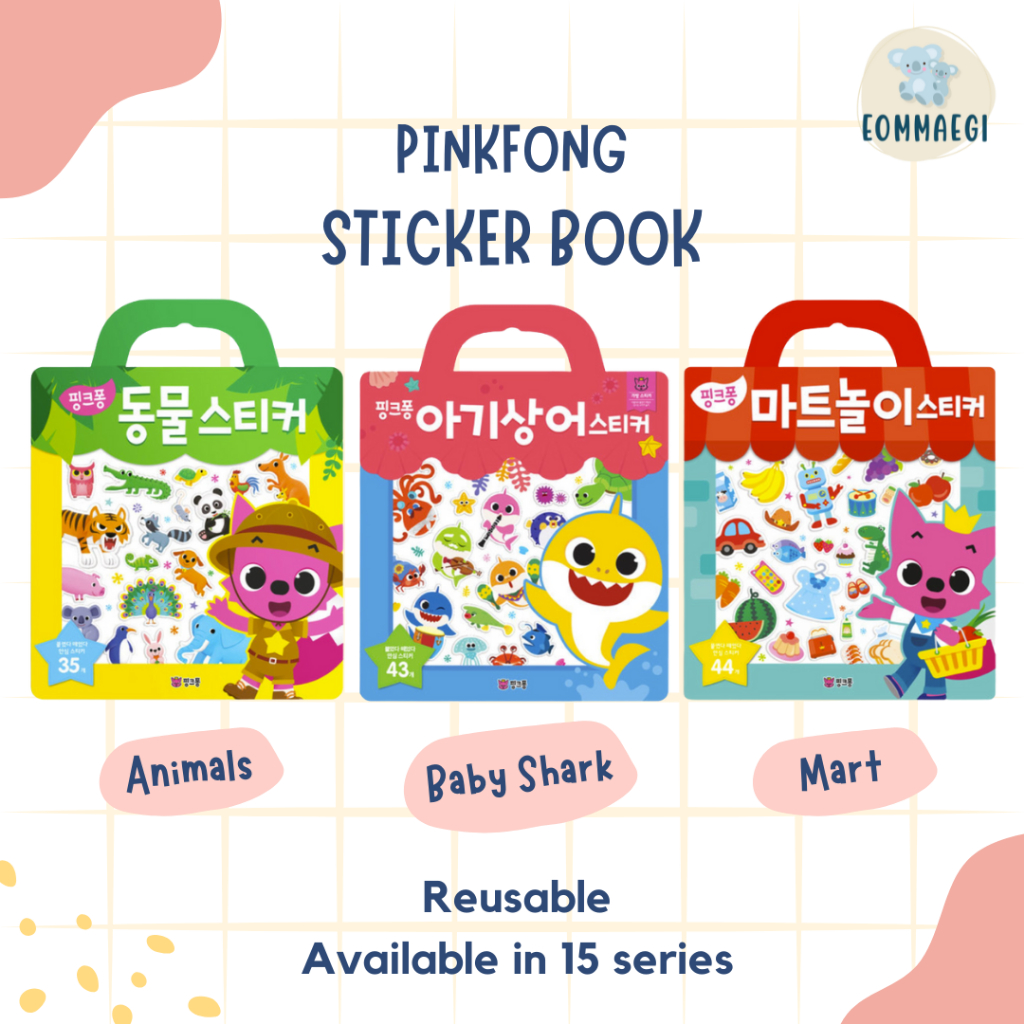Pinkfong Sticker Book (Animals, Baby Shark, Mart, Hospital, Dessert, Birthday, Cooking Game, Amuseme