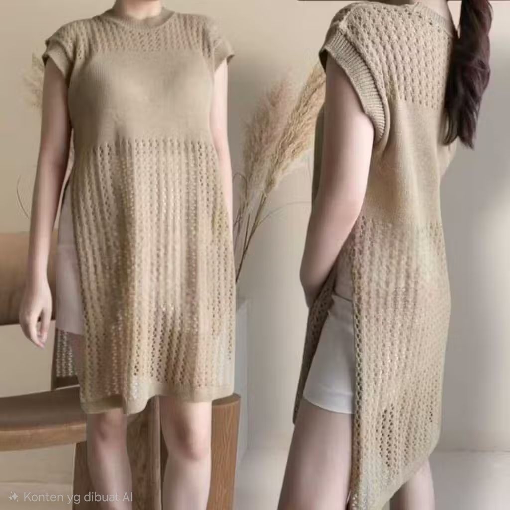 Ruby Knit Outer Premium Import - Tunik Jaring Rajut Wanita Belah Samping
