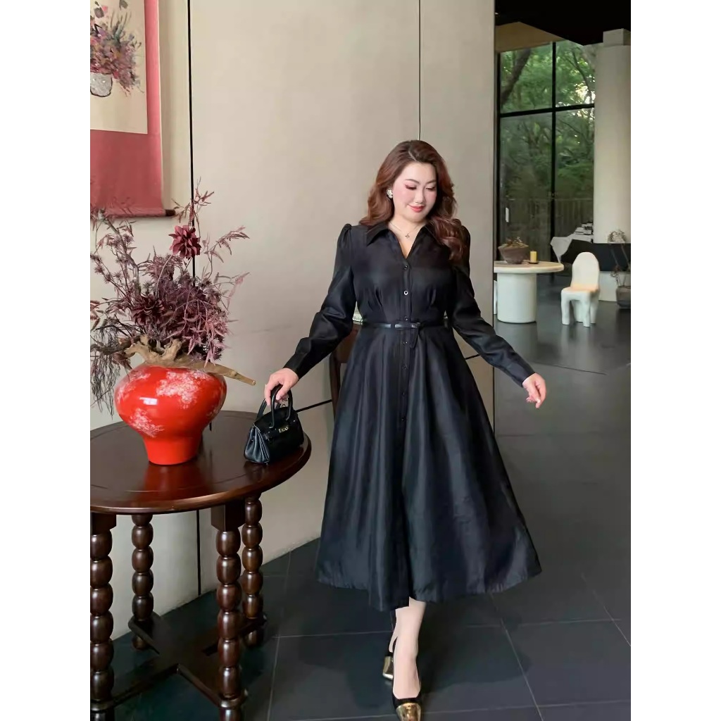 Gaun Pesta Big Size 2512009 Hitam V Neck Lengan Panjang Party Dress Berkualitas Dress Cantik Elegan
