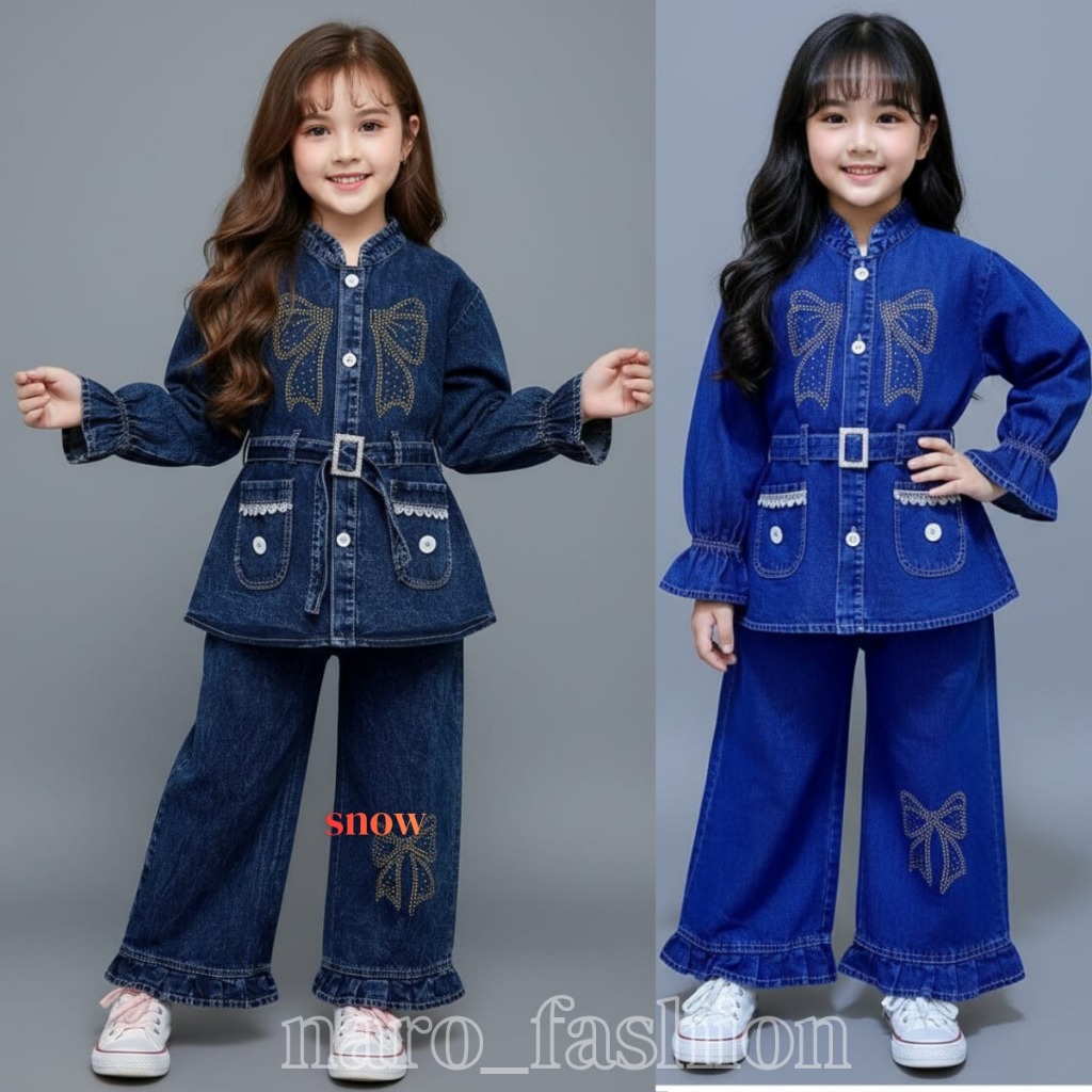 Setelan Anak Perempuan Set Jeans Mewah | One Set Anak Sultan 3 - 10 Tahunn Model Keginian