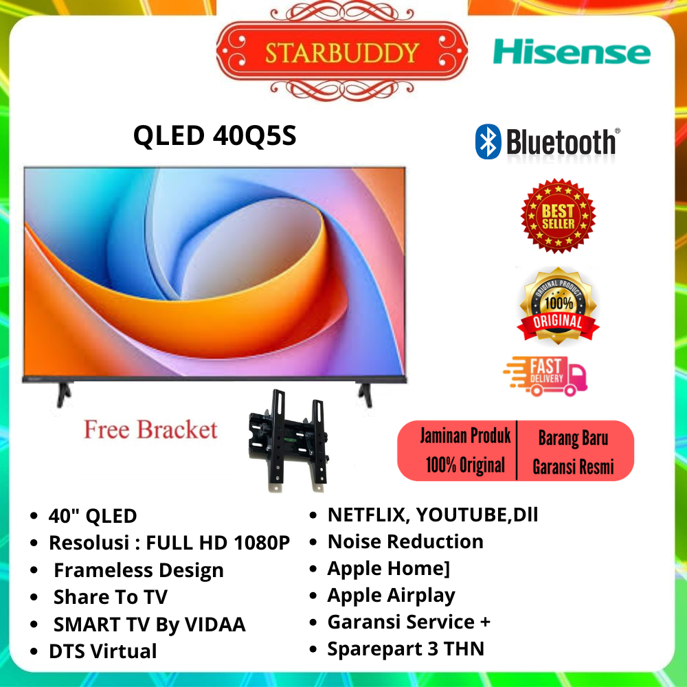 HISENSE QLED TV 40Q5S 40"SMART TV VIDAA FREE BRACKET TV