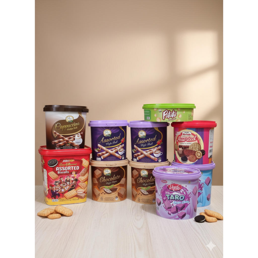 Biscuit Kaleng Toples Aneka Rasa Wafer Astor Biskitop Jajanan Renyah