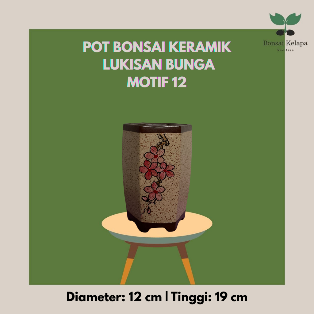 POT BONSAI KERAMIK LUKISAN BUNGA - MOTIF 12