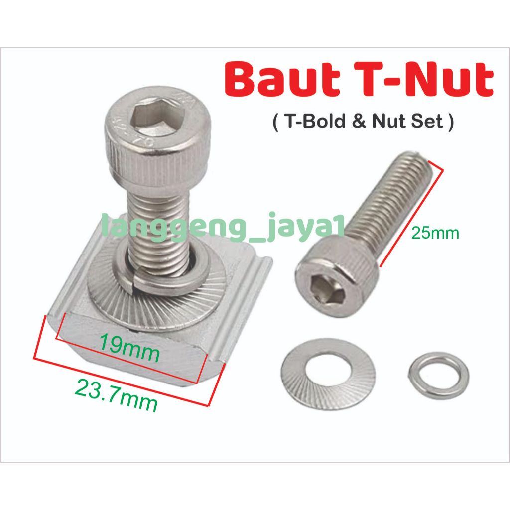 Baut T-Nut M8 25mm Sliding Nut Bracket Panel Surya T-Bold & Nut Set
