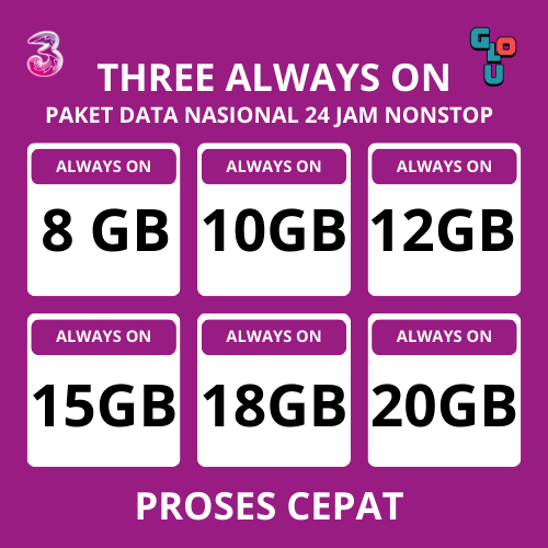 Three Paket Data Always On Aktif Selamanya Proses Cepat