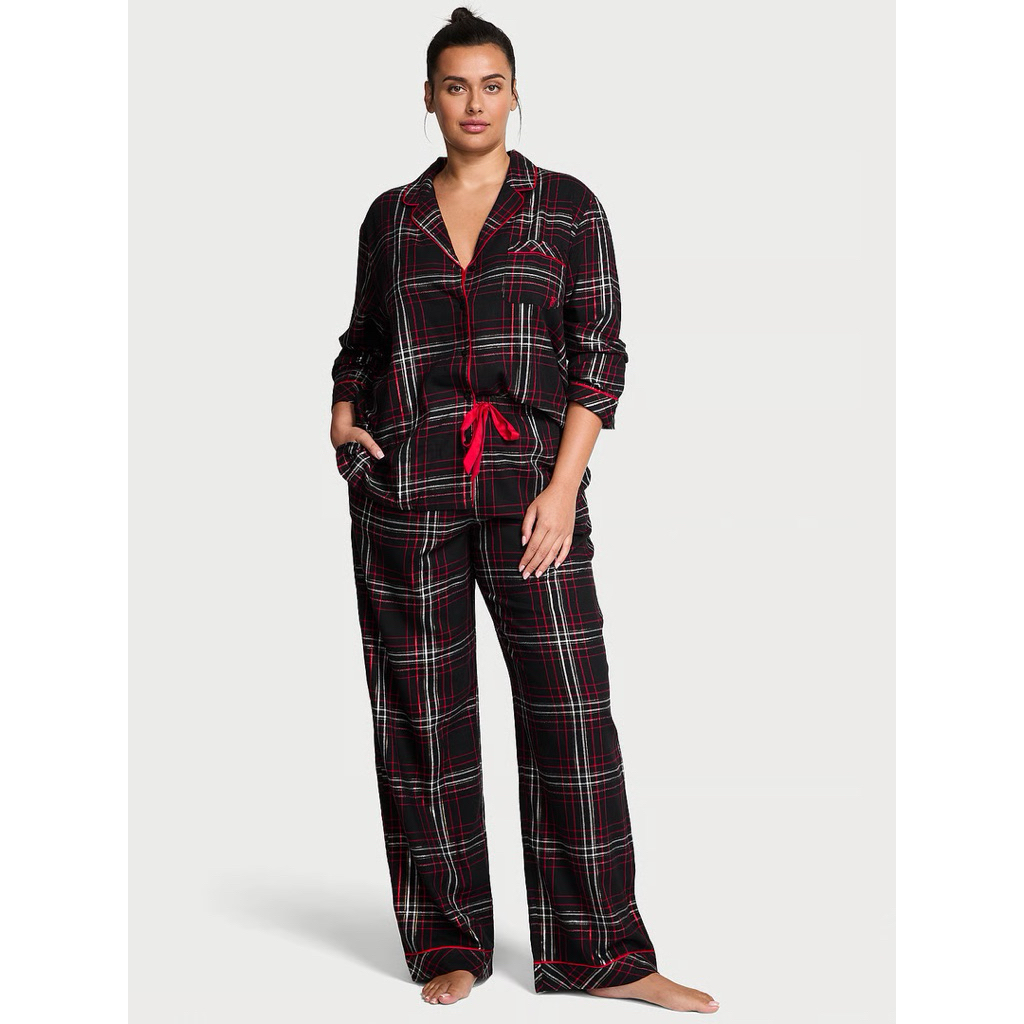 VICTORIA'S SECRET Flannel Long Pajama Set Black