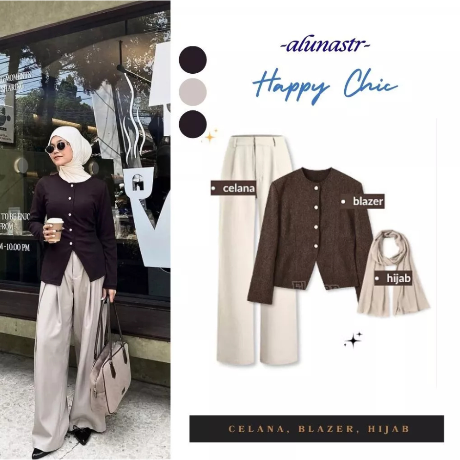 Set Blazer Chocho Elegan + Celana Kulot + Pashmina | Outfit Wanita Kekinian
