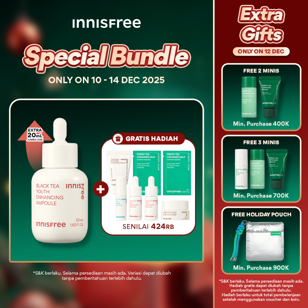 Buy 1 Get 7 Innisfree Black Tea Youth Enhancing Ampoule 50ml Set Bundle - Serum Anti Aging