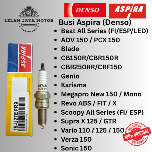 Busi Aspira Denso 15 - U27EPR9 Beat Vario Scoopy Supra Karisma Kirana Blade Revo Spacy PCX Megapro C