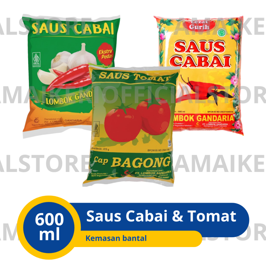 Saus Saos Tomat Sambal Ekstra Pedas Gandaria untuk Bakso 615Gr Saus Bantal