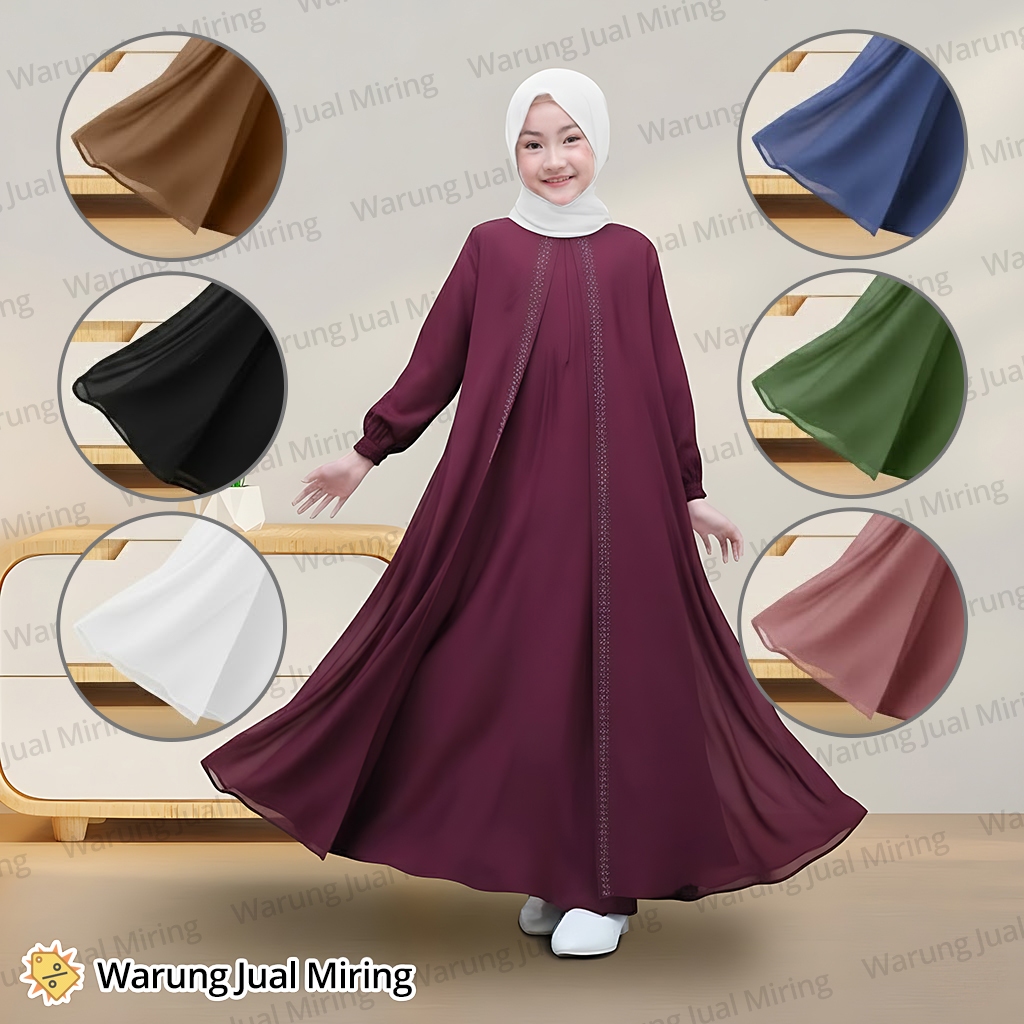 Gamis Abaya Anak Naureen CERUTY BABYDOLL 2-12 Tahun Dress Baju Muslim Perempuan Kekinian Mewah Elega