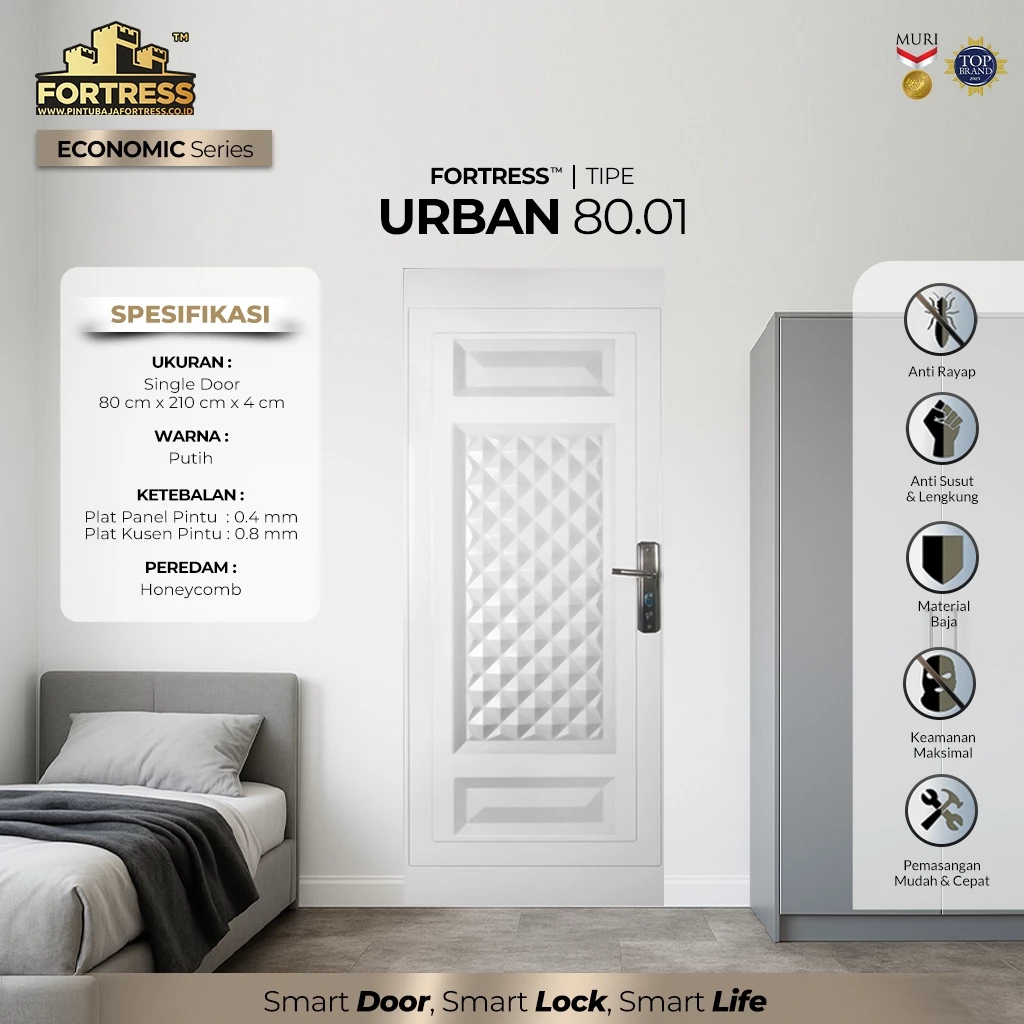 Pintu Baja Fortress URBAN 80.01 Pintu Besi/Pintu Rumah (Fullset Kusen Handel)