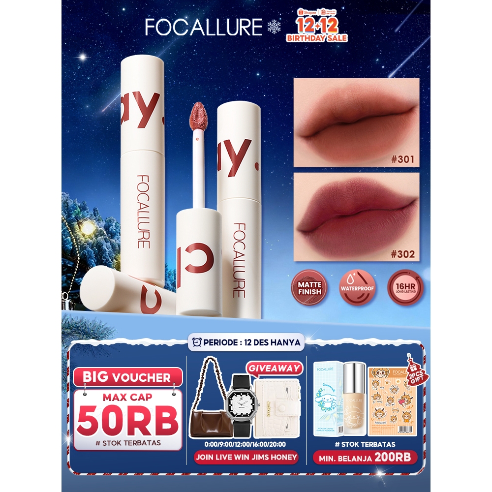 FOCALLURE Lipstik Cream Velvet-Mist Matte Lip Clay #JasmineMeetsRose Kosmetik Bibir