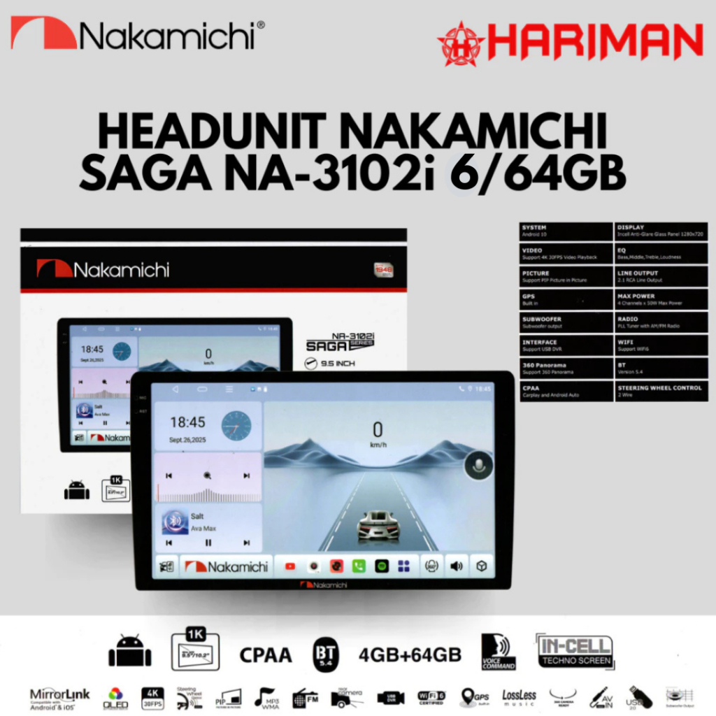 HEADUNIT ANDROID NAKAMICHI SAGA NA-3102i 6/64GB Support 360